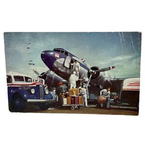 United Air Lines Mainliner Airplane Postcard Vintage Loading for Flight